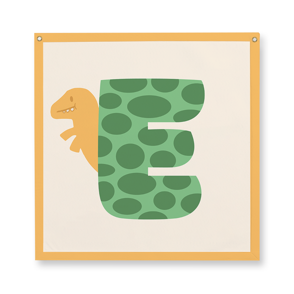 adorable-dino-letter-e-camp-flag-square