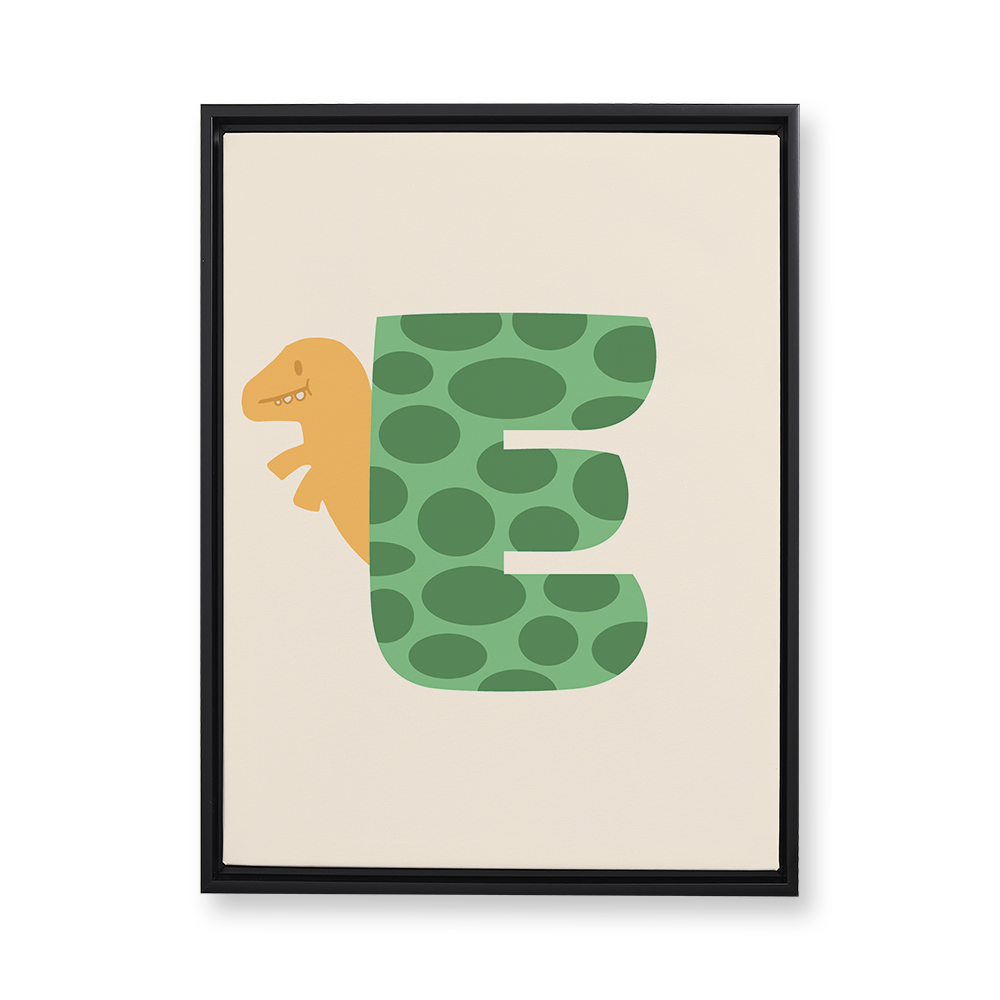 adorable-dino-letter-e-floating-canvas-wall-art