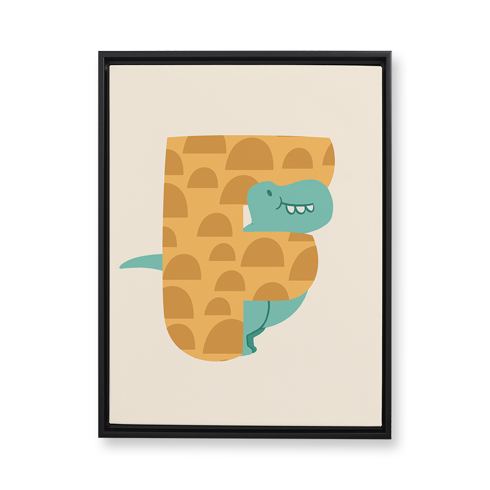 adorable-dino-letter-f-floating-canvas-wall-art