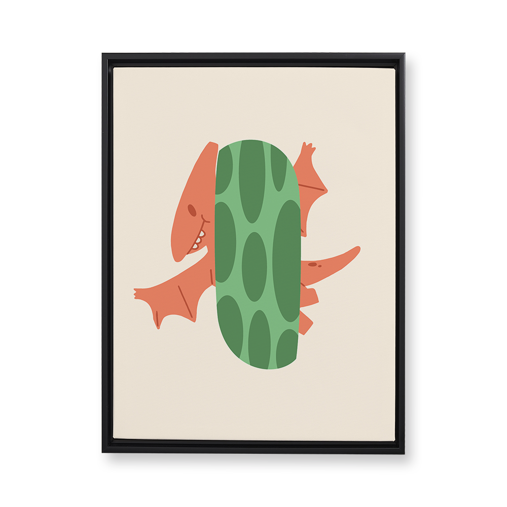 adorable-dino-letter-i-floating-canvas-wall-art