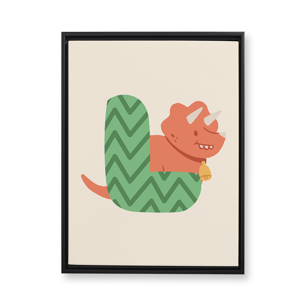 adorable-dino-letter-l-floating-canvas-wall-art