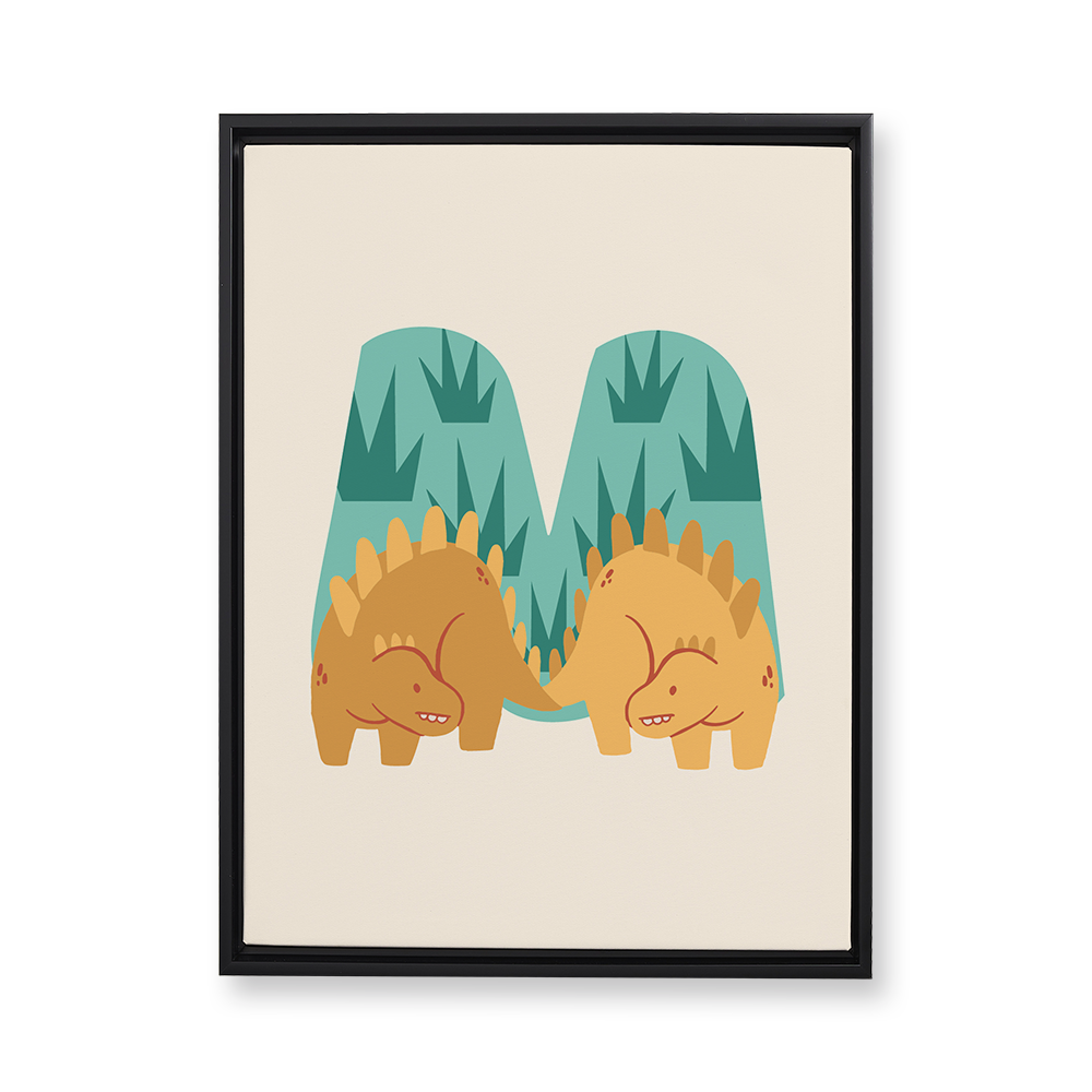 adorable-dino-letter-m-floating-canvas-wall-art