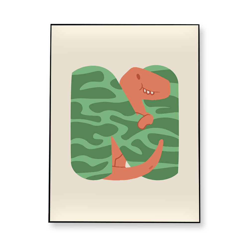 adorable-dino-letter-n-fabric-in-a-frame-wall-art