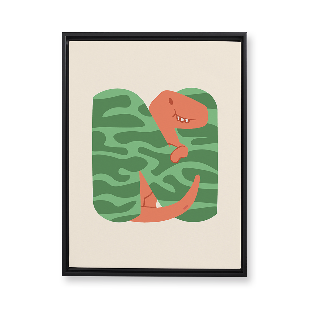 adorable-dino-letter-n-floating-canvas-wall-art