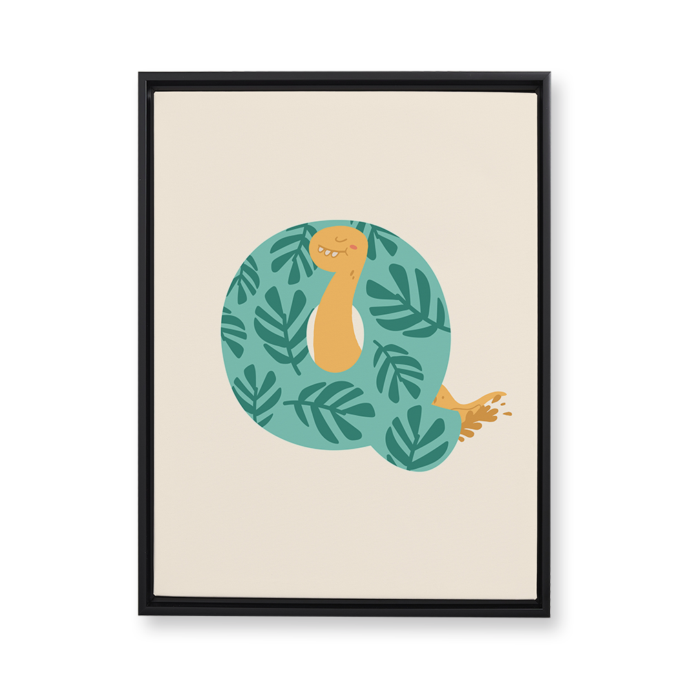 adorable-dino-letter-q-floating-canvas-wall-art