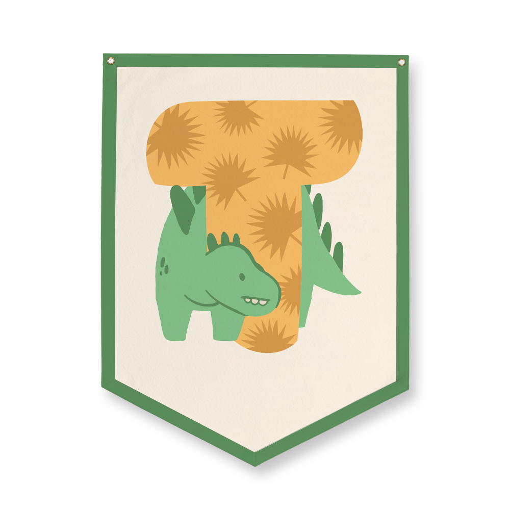 adorable-dino-letter-t-camp-flag-five-point