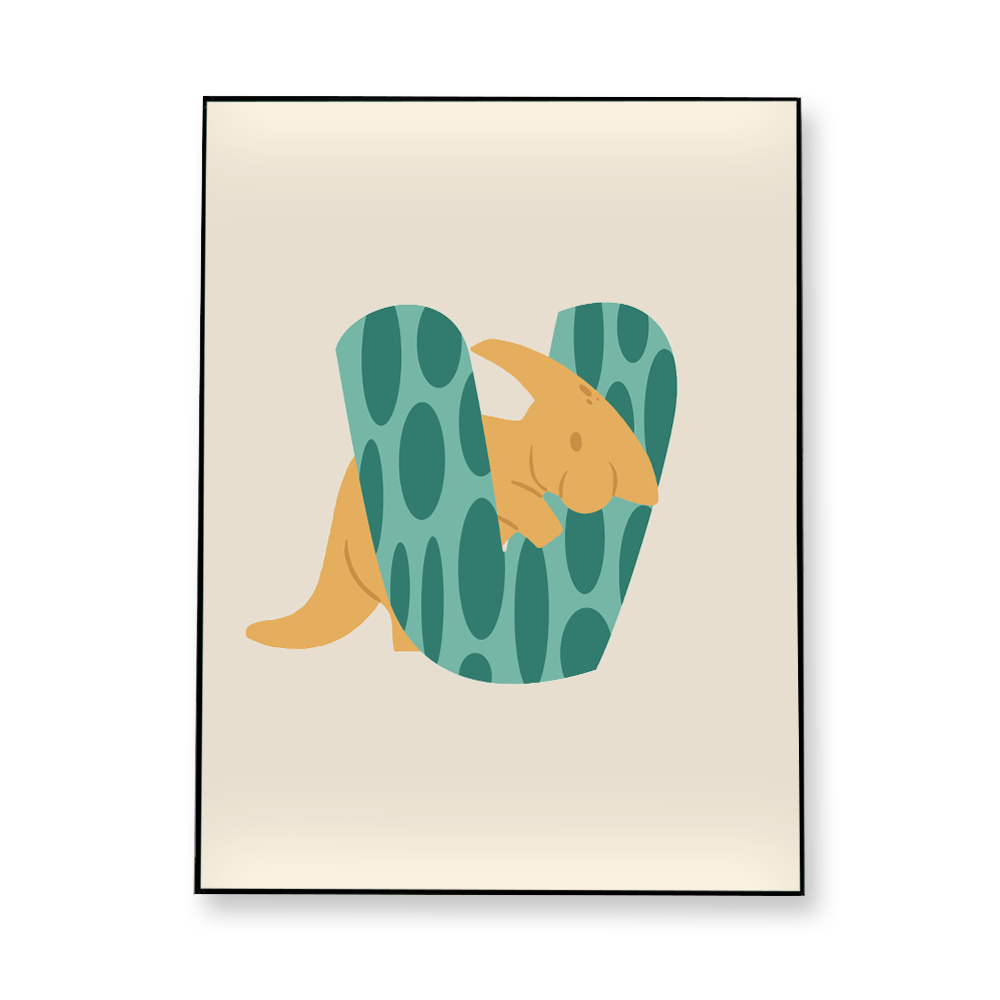 adorable-dino-letter-v-fabric-in-a-frame-wall-art