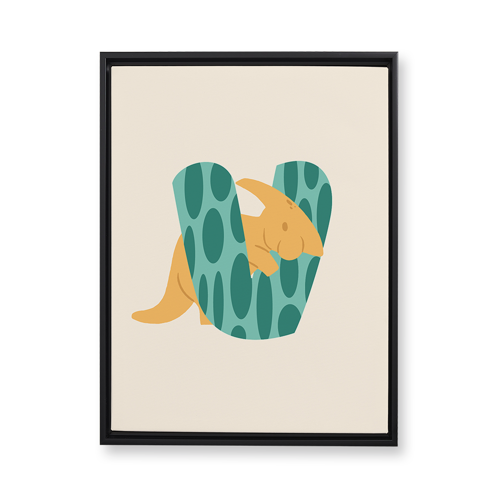 adorable-dino-letter-v-floating-canvas-wall-art