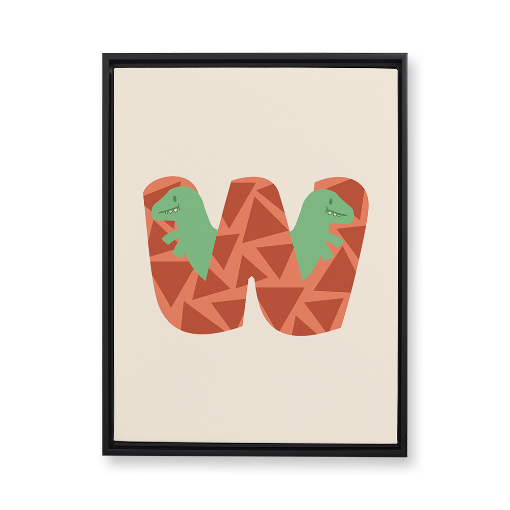 adorable-dino-letter-w-floating-canvas-wall-art