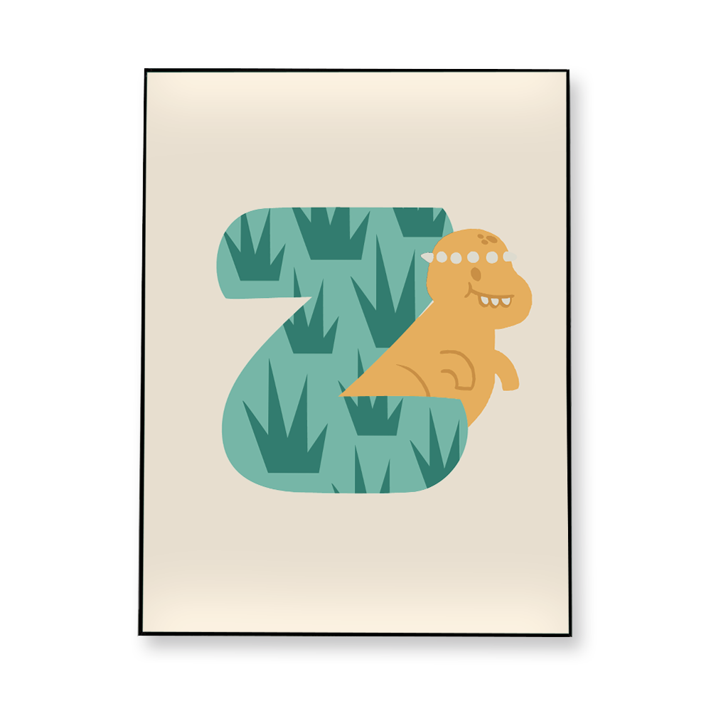 adorable-dino-letter-z-fabric-in-a-frame-wall-art