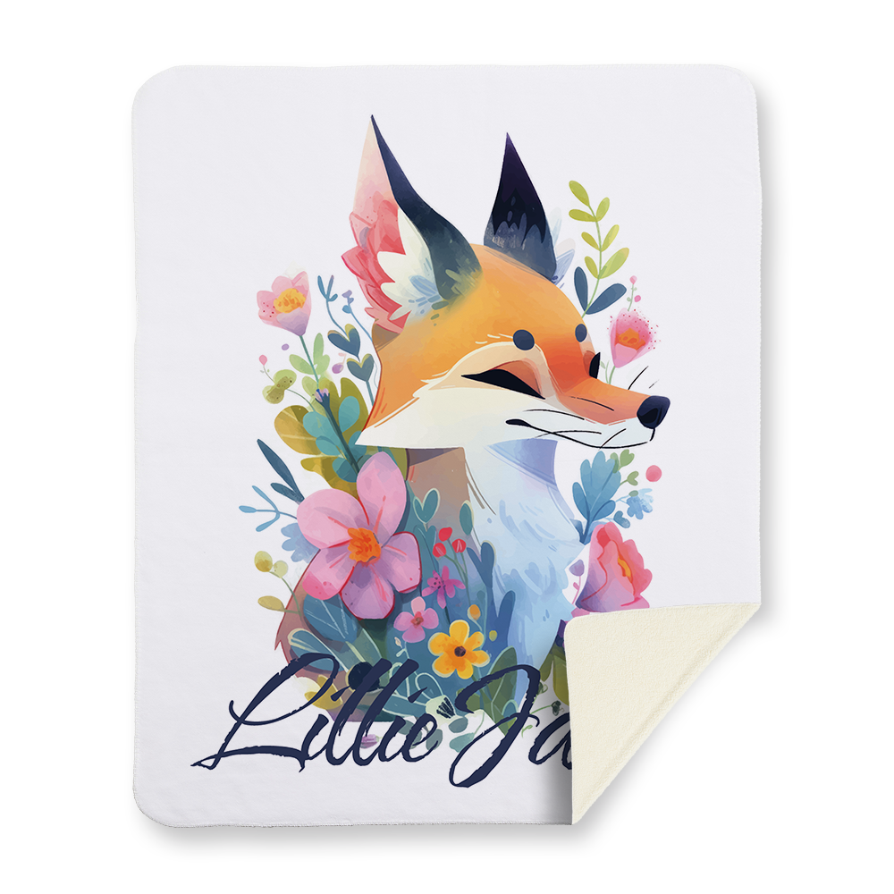 Colorful Watercolor Fox Sherpa Blanket