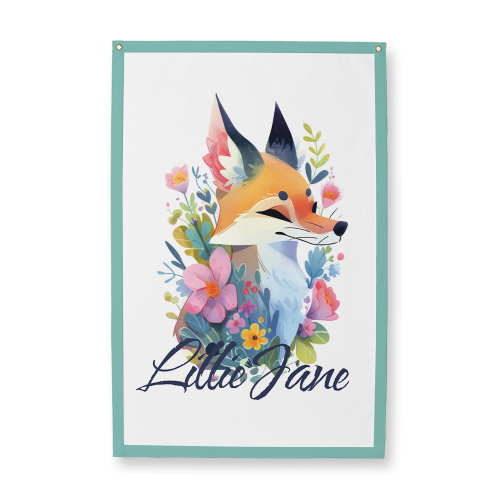 colorful-watercolor-fox-camp-flag-rectangle-portrait-2-grommets.png