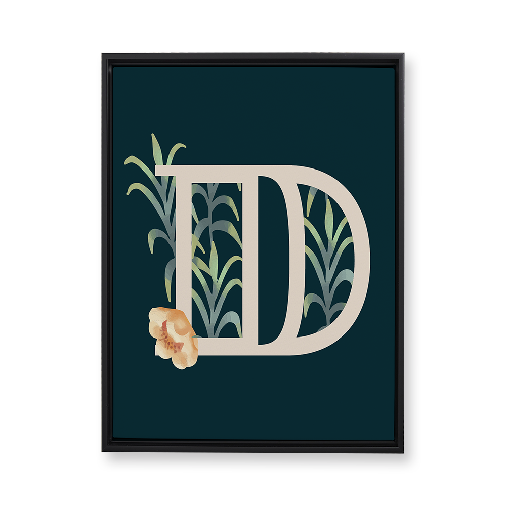 floral-watercolor-letter-d-floating-canvas-wall-art