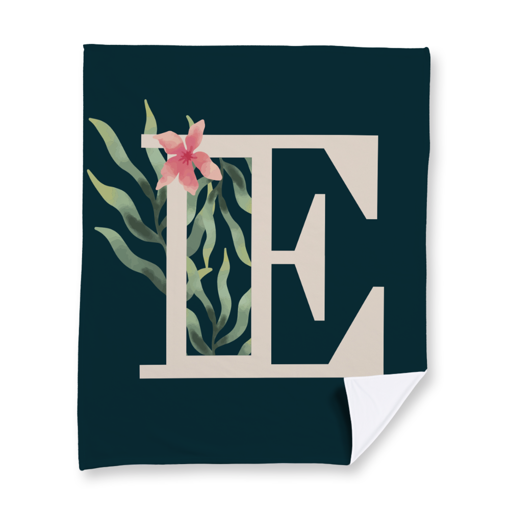 floral-watercolor-letter-e-blanket-fleece