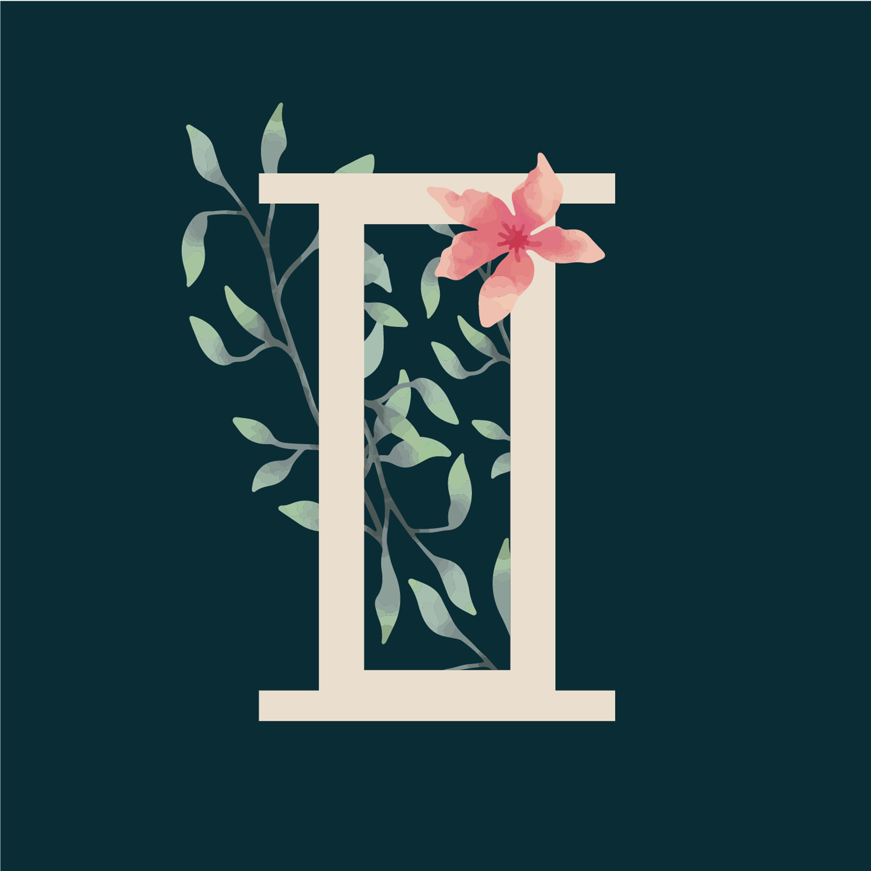 floral-watercolor-letter-i-design-theme
