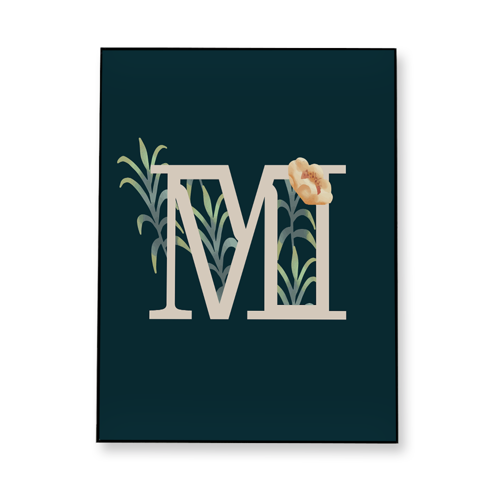 floral-watercolor-letter-m-fabric-in-a-frame-wall-art