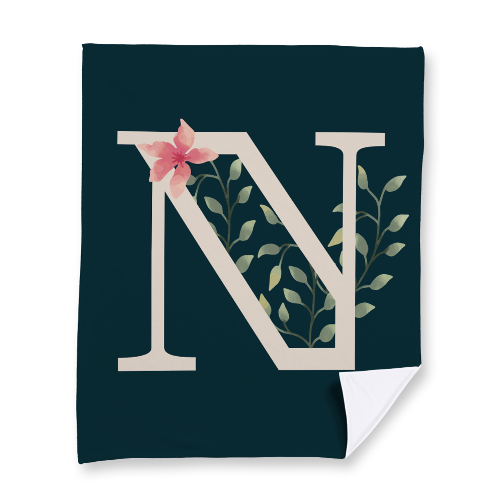 floral-watercolor-letter-n-blanket-fleece