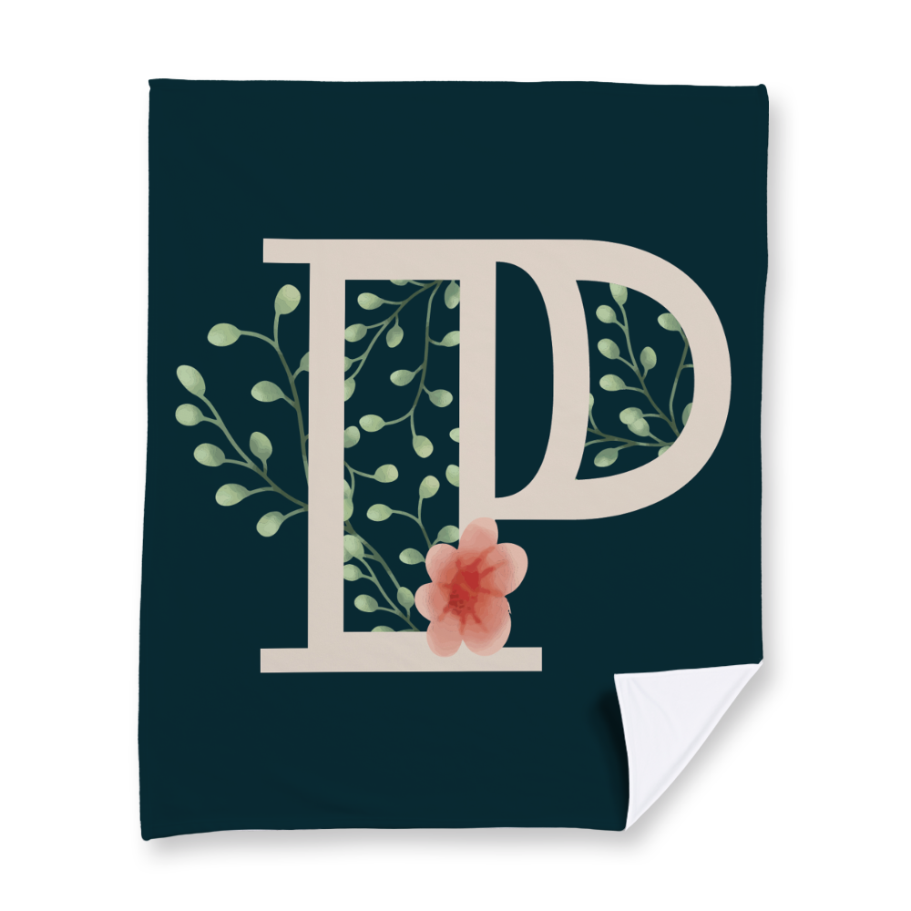 floral-watercolor-letter-p-blanket-fleece