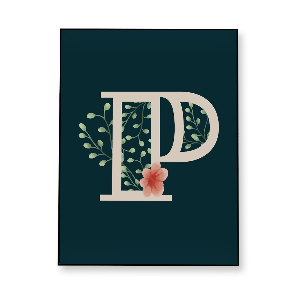 floral-watercolor-letter-p-fabric-in-a-frame-wall-art