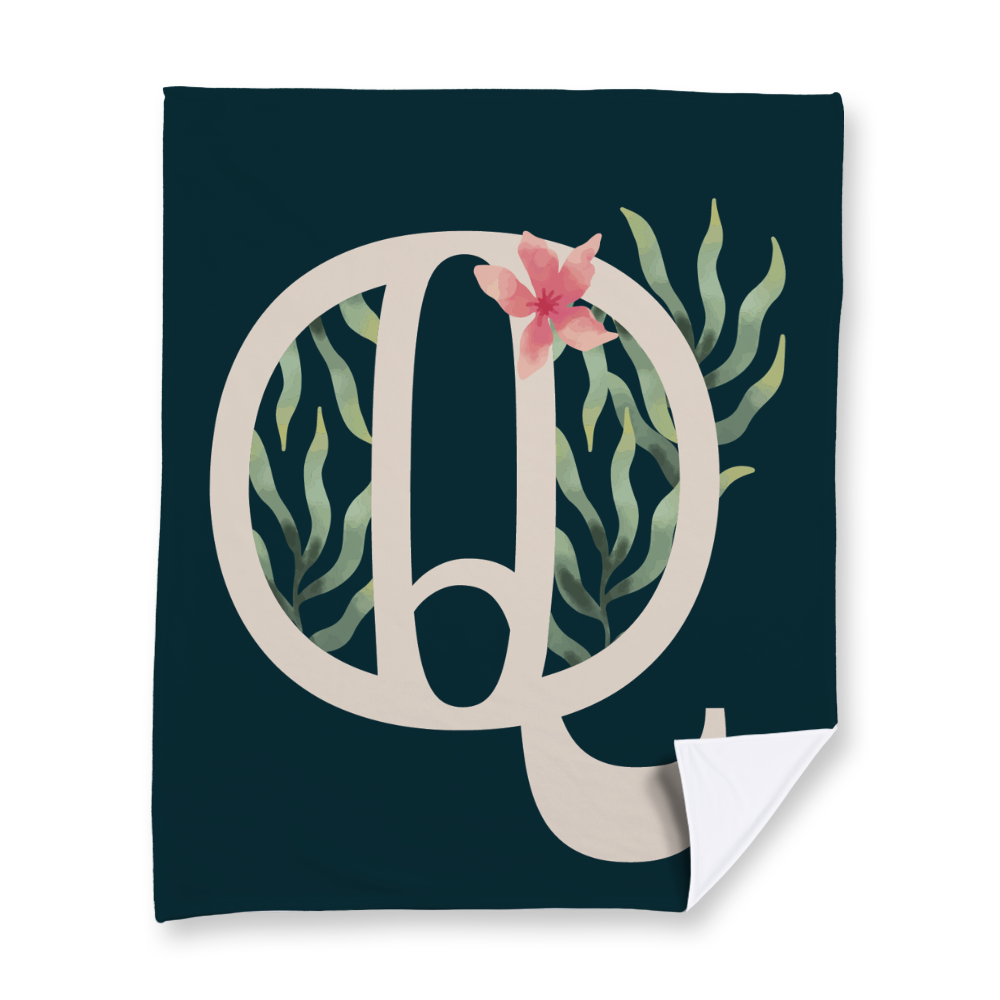 floral-watercolor-letter-q-blanket-fleece