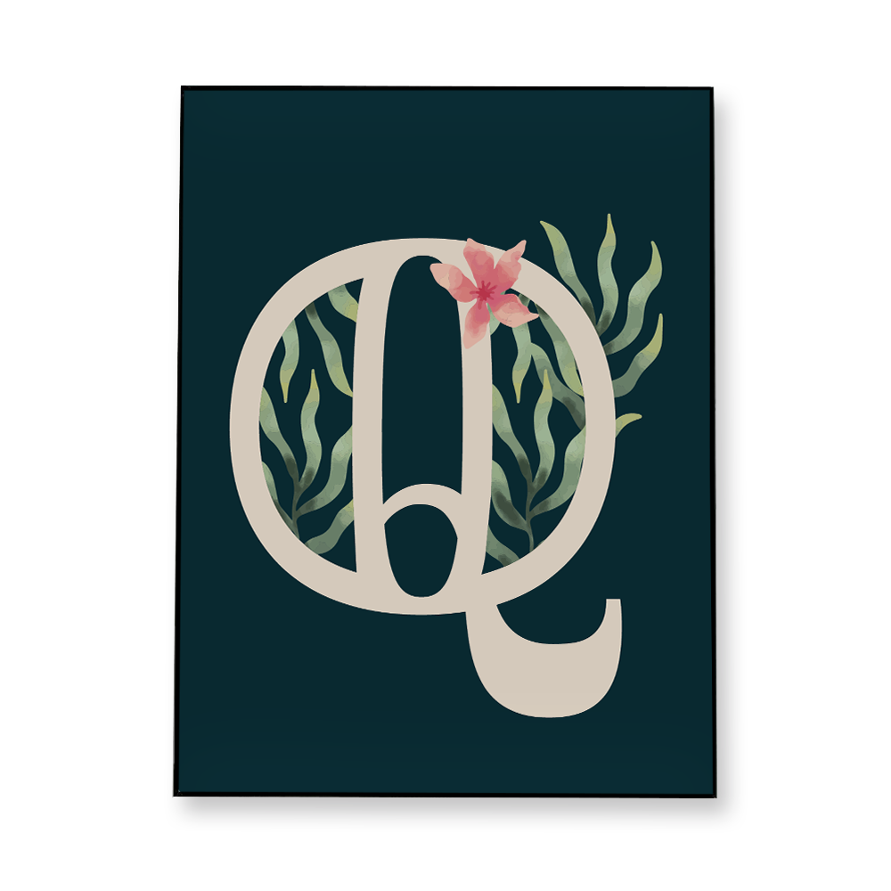 floral-watercolor-letter-q-fabric-in-a-frame-wall-art
