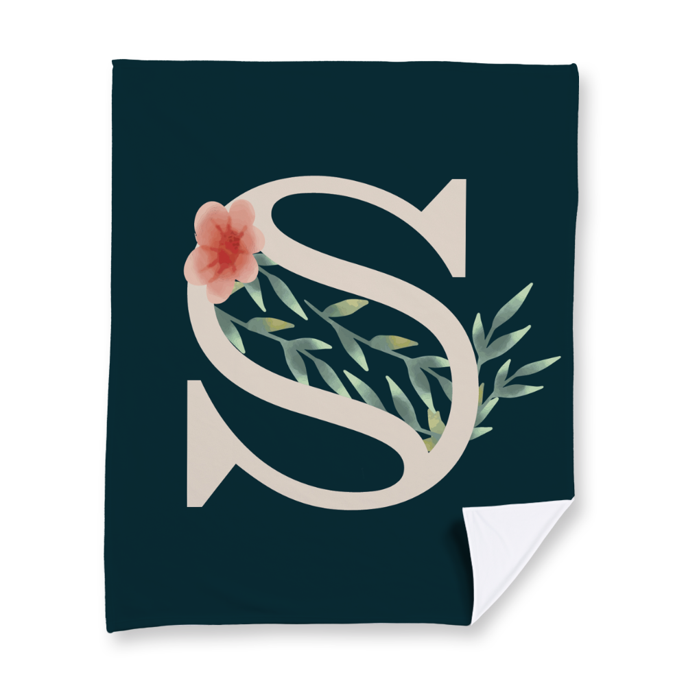floral-watercolor-letter-s-blanket-fleece