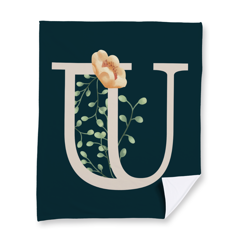 floral-watercolor-letter-u-blanket-fleece