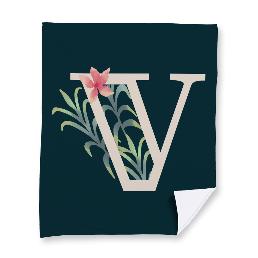 floral-watercolor-letter-v-blanket-fleece