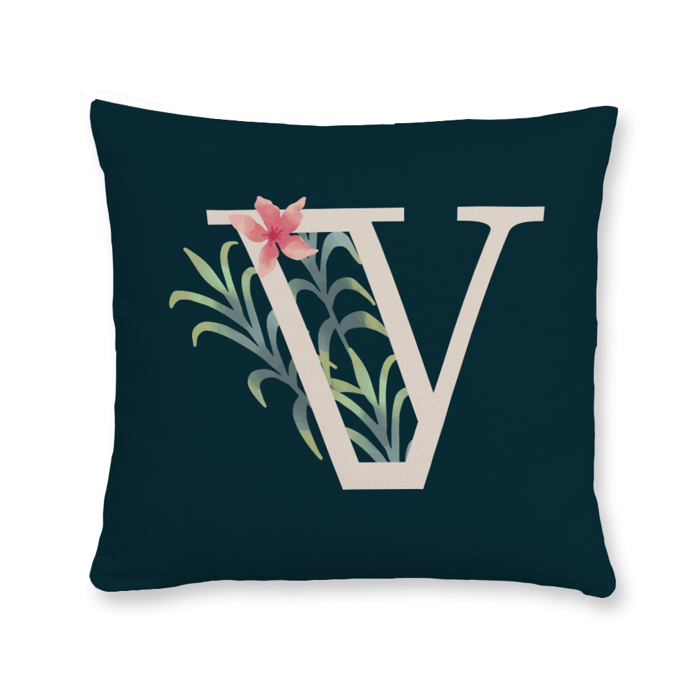floral-watercolor-letter-v-throw-pillow