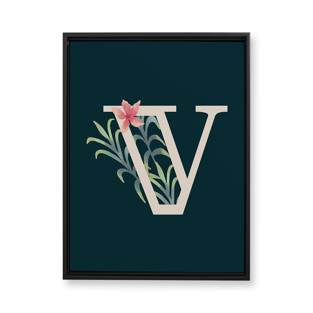 floral-watercolor-letter-v-floating-canvas-wall-art