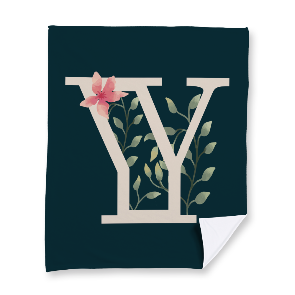 floral-watercolor-letter-y-blanket-fleece