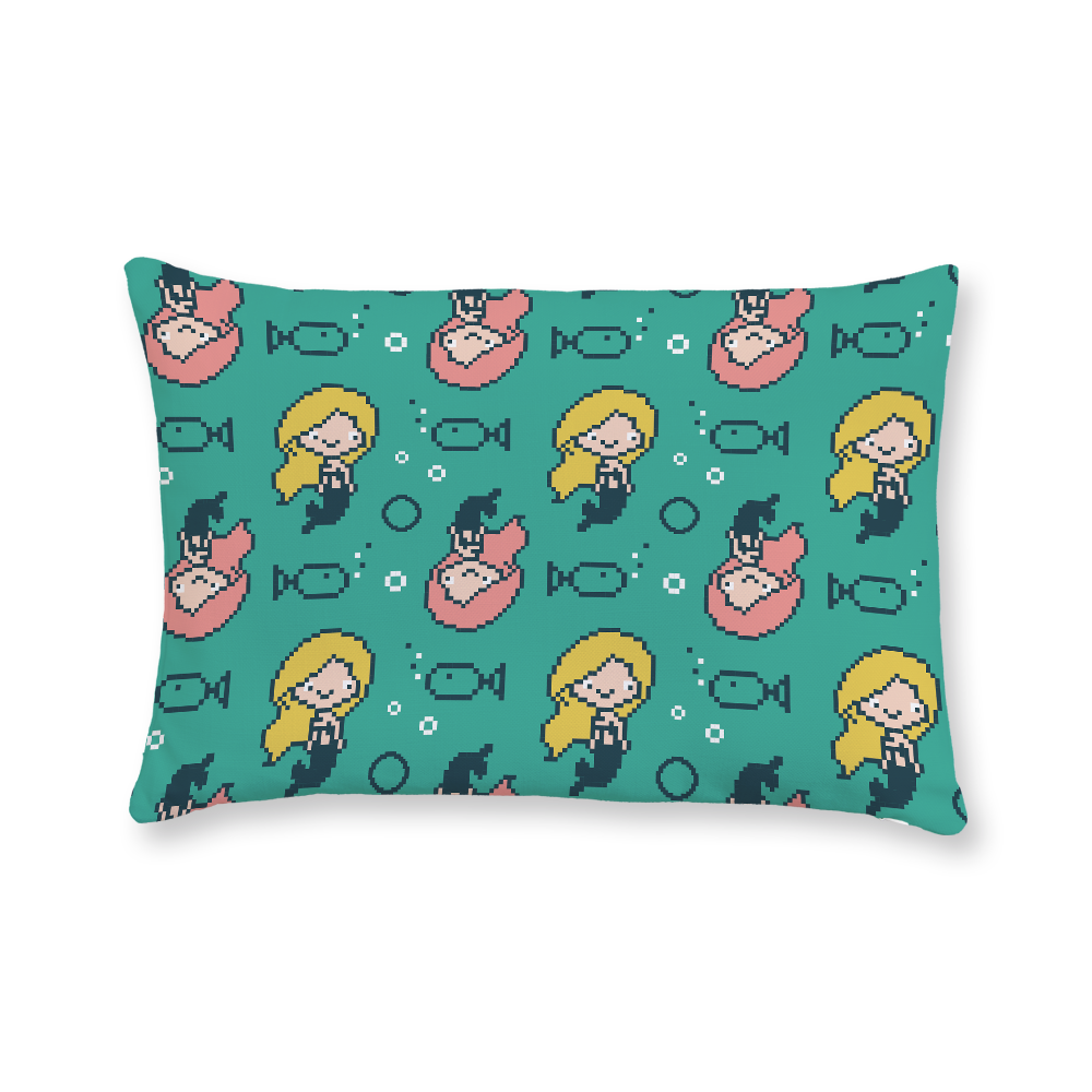 Pixel Mermaid Pattern Throw Pillow