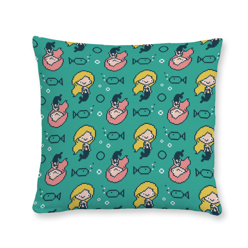 Pixel Mermaid Pattern Throw Pillow