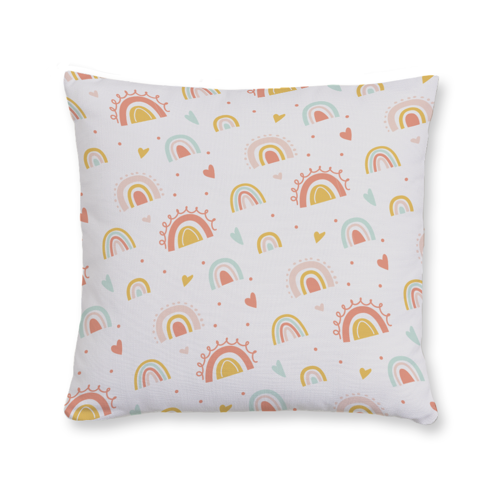 Rainbow and Hearts Pattern Throw Pillow