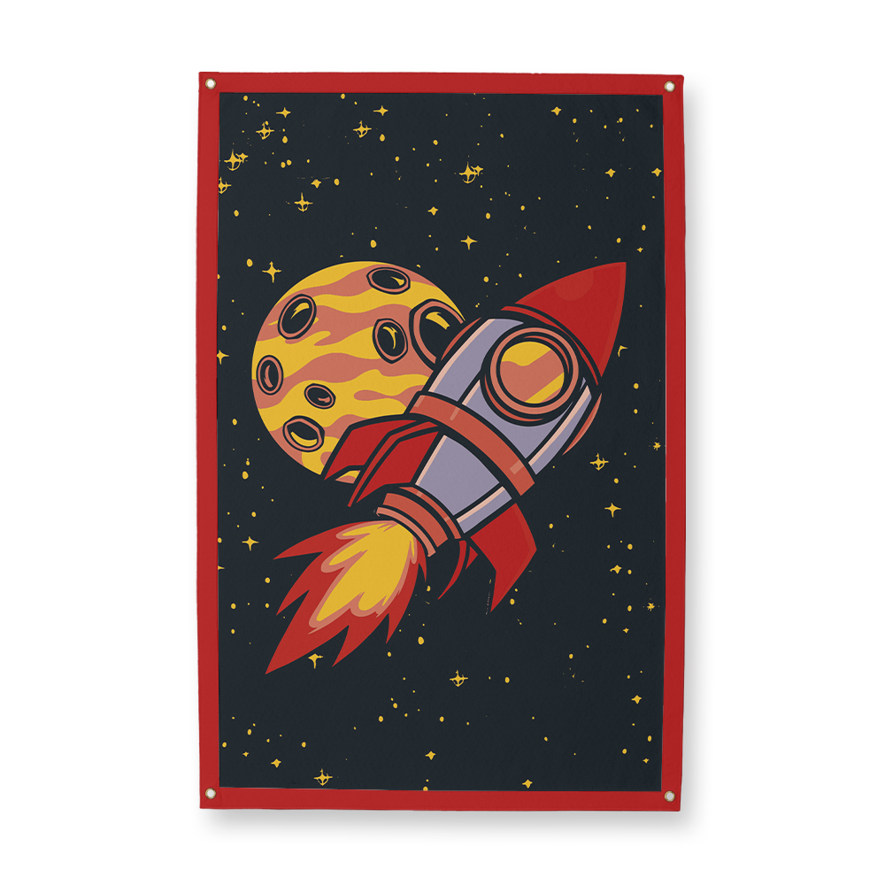 Rocket and Moon Illustration Rectangle Camp Flag