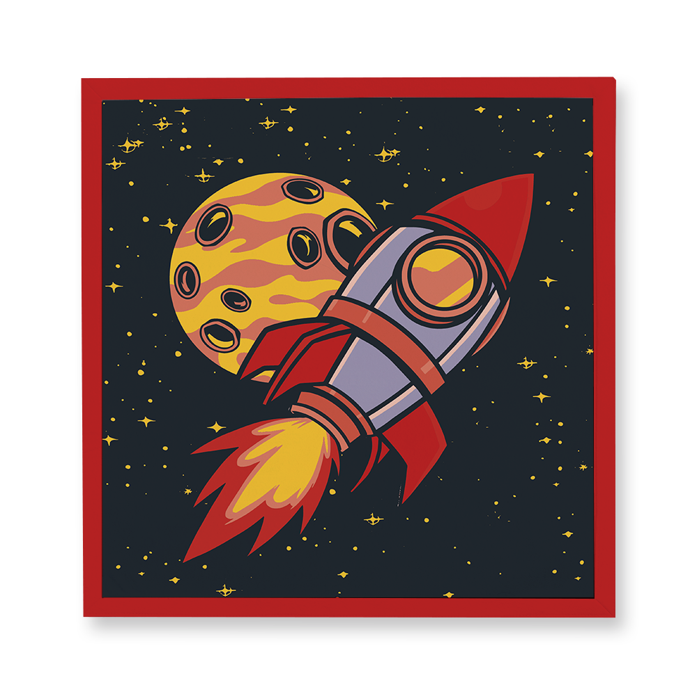 Rocket and Moon Illustration Square Camp Flag