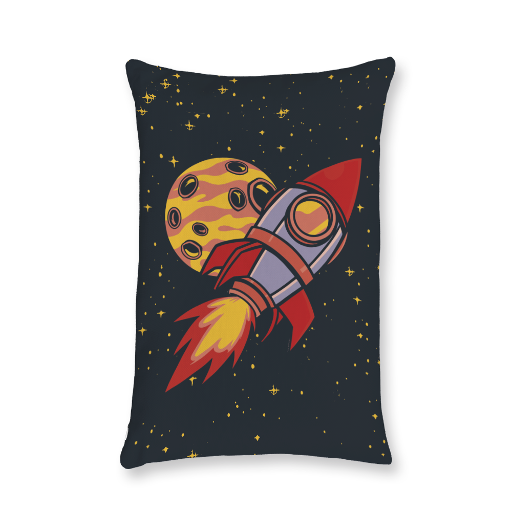 Rocket and Moon Illustration Throw Pillow