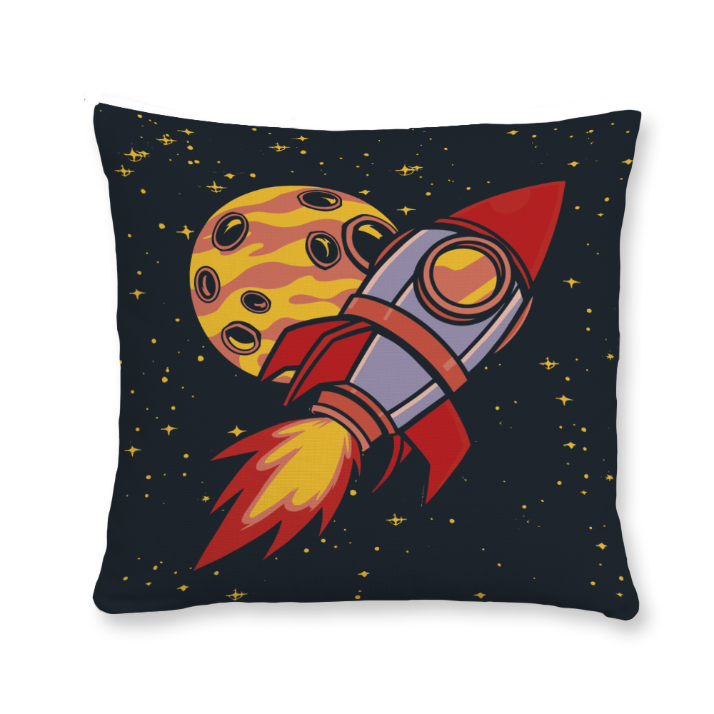 Rocket and Moon Illustration Throw Pillow