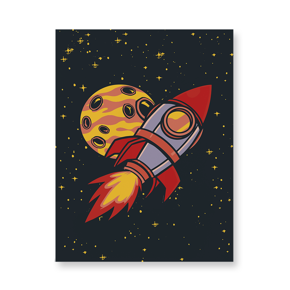 Rocket and Moon Illustration Acrylic Wall Art