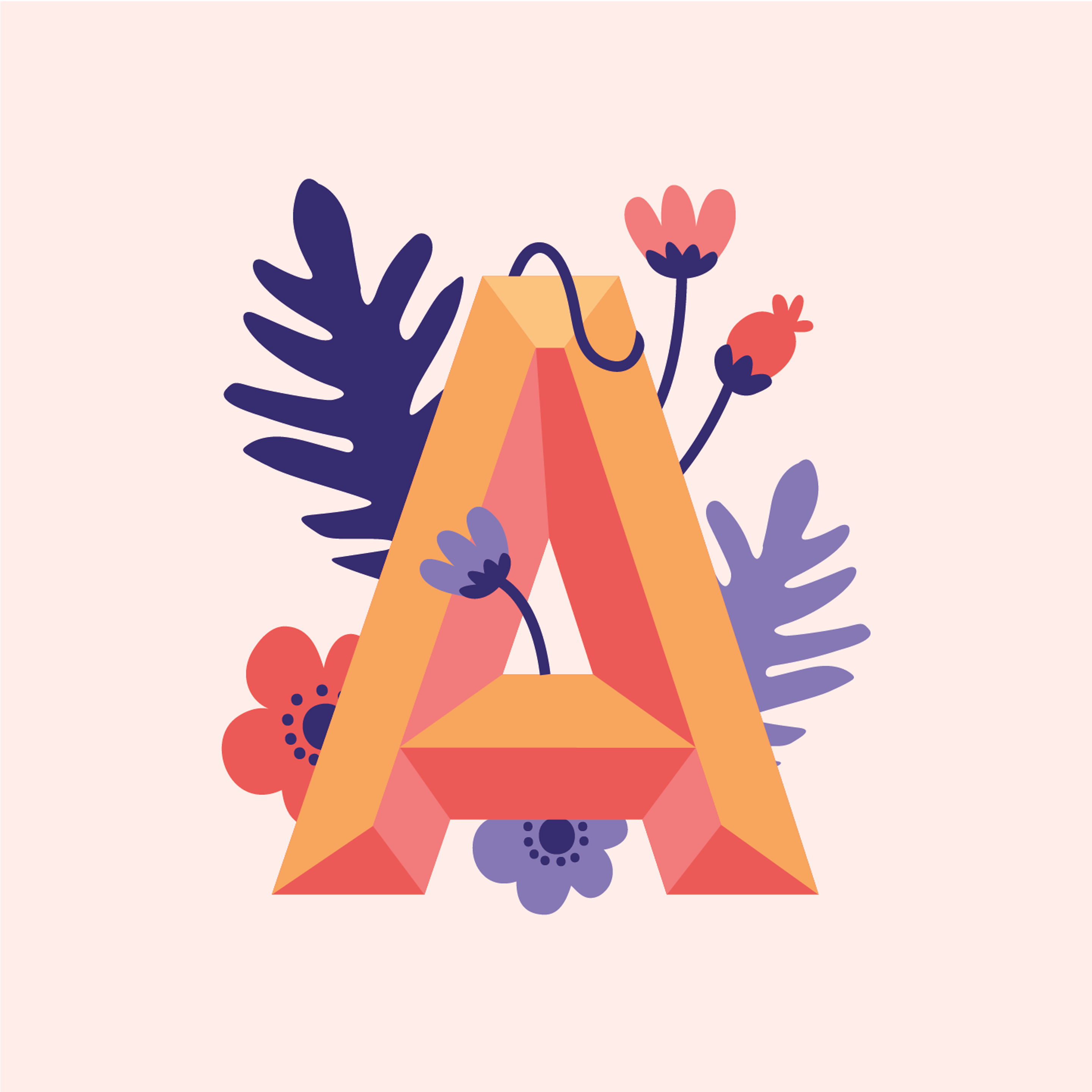 tropical-flowers-letter-a-design-theme