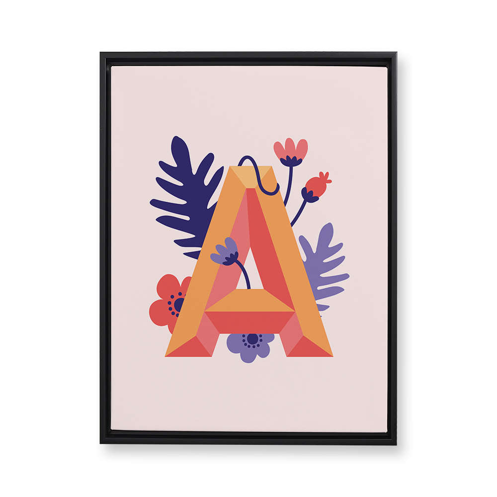 tropical-flowers-letter-a-floating-canvas-wall-art