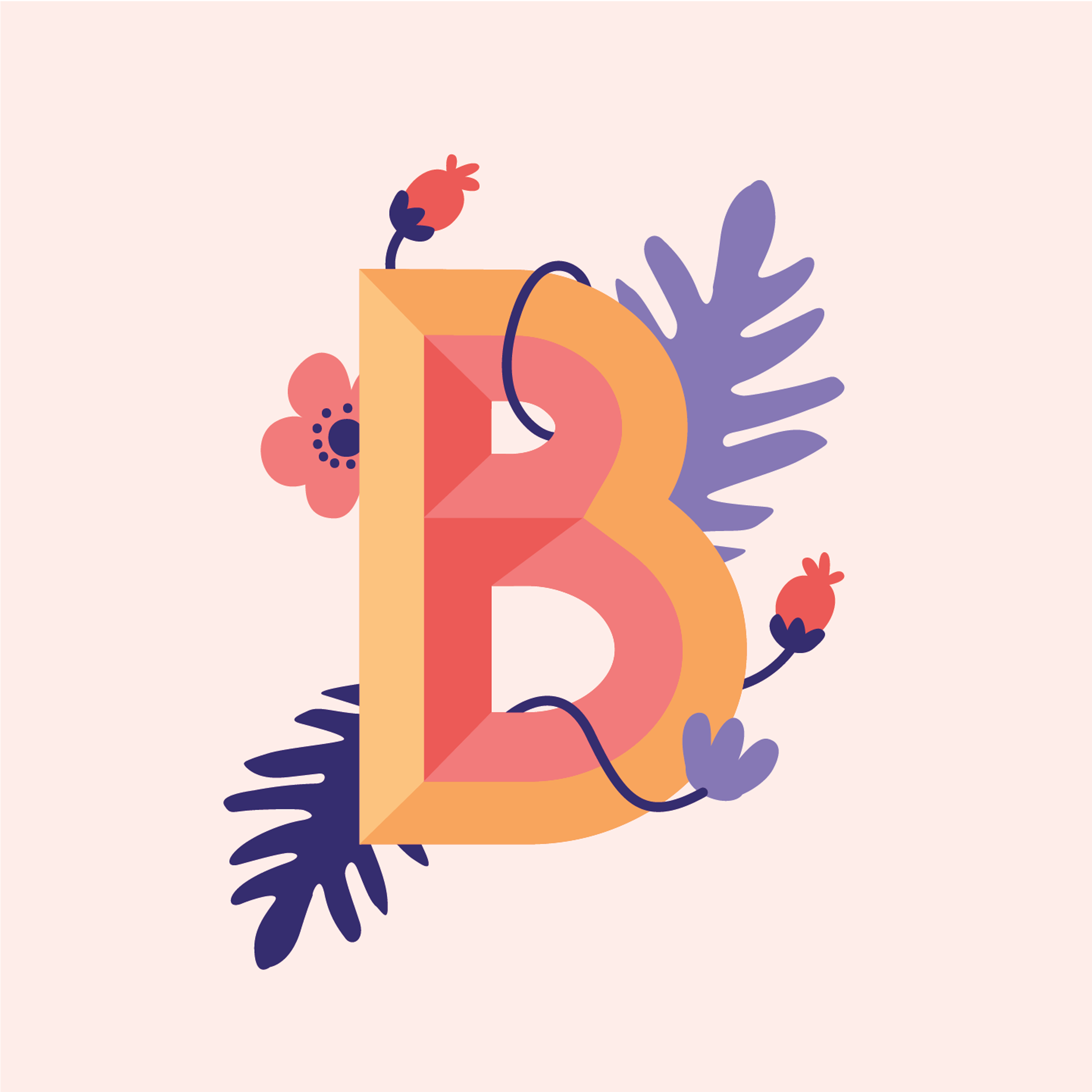 tropical-flowers-letter-b-design-theme