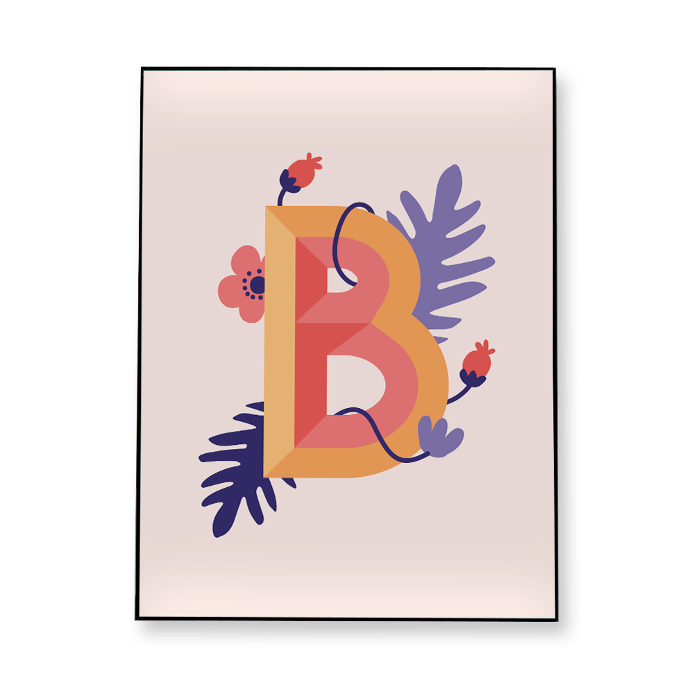 tropical-flowers-letter-b-fabric-in-a-frame-wall-art