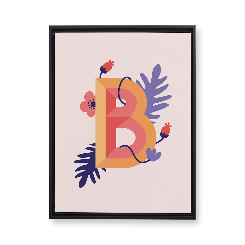 tropical-flowers-letter-b-floating-canvas-wall-art