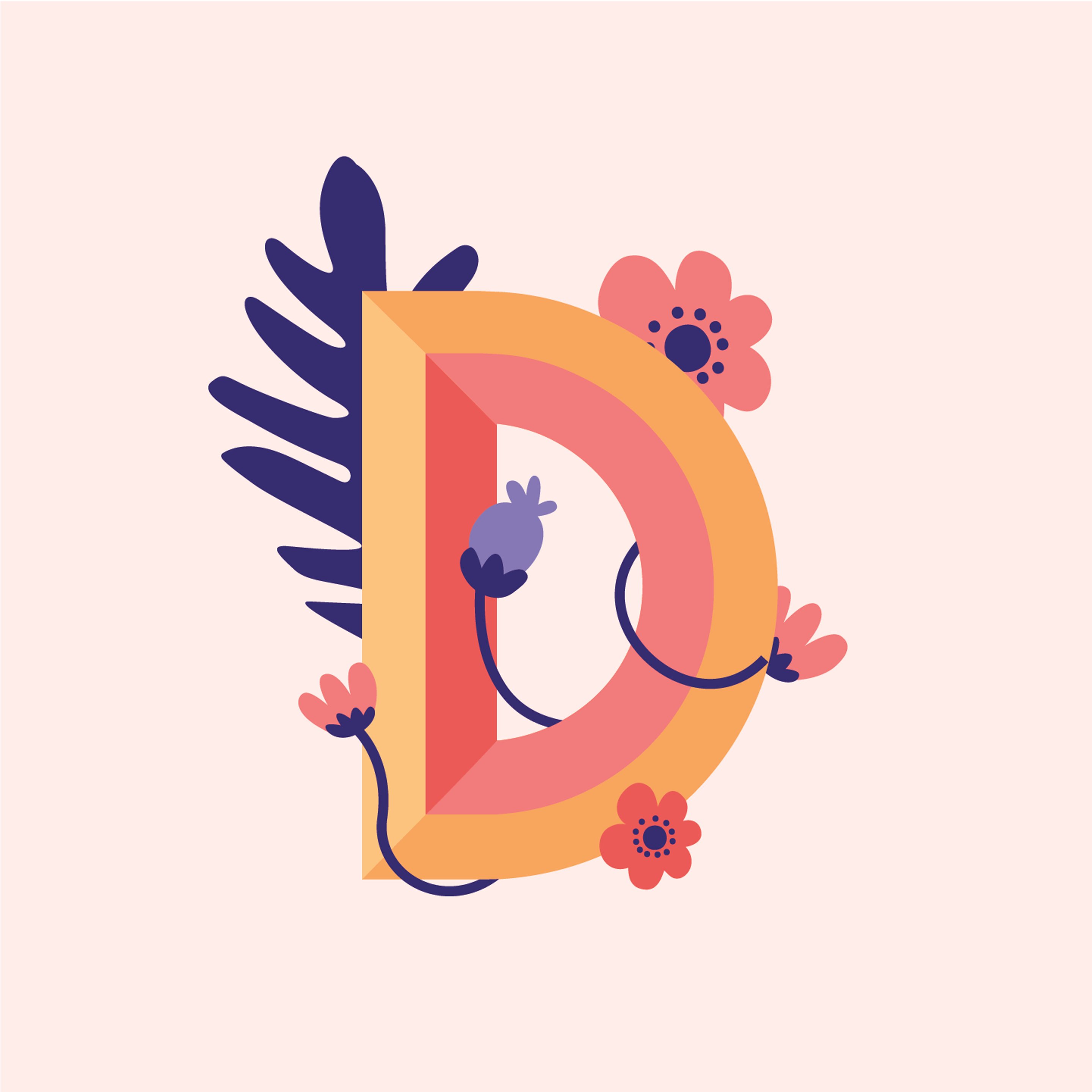 tropical-flowers-letter-d-design-theme