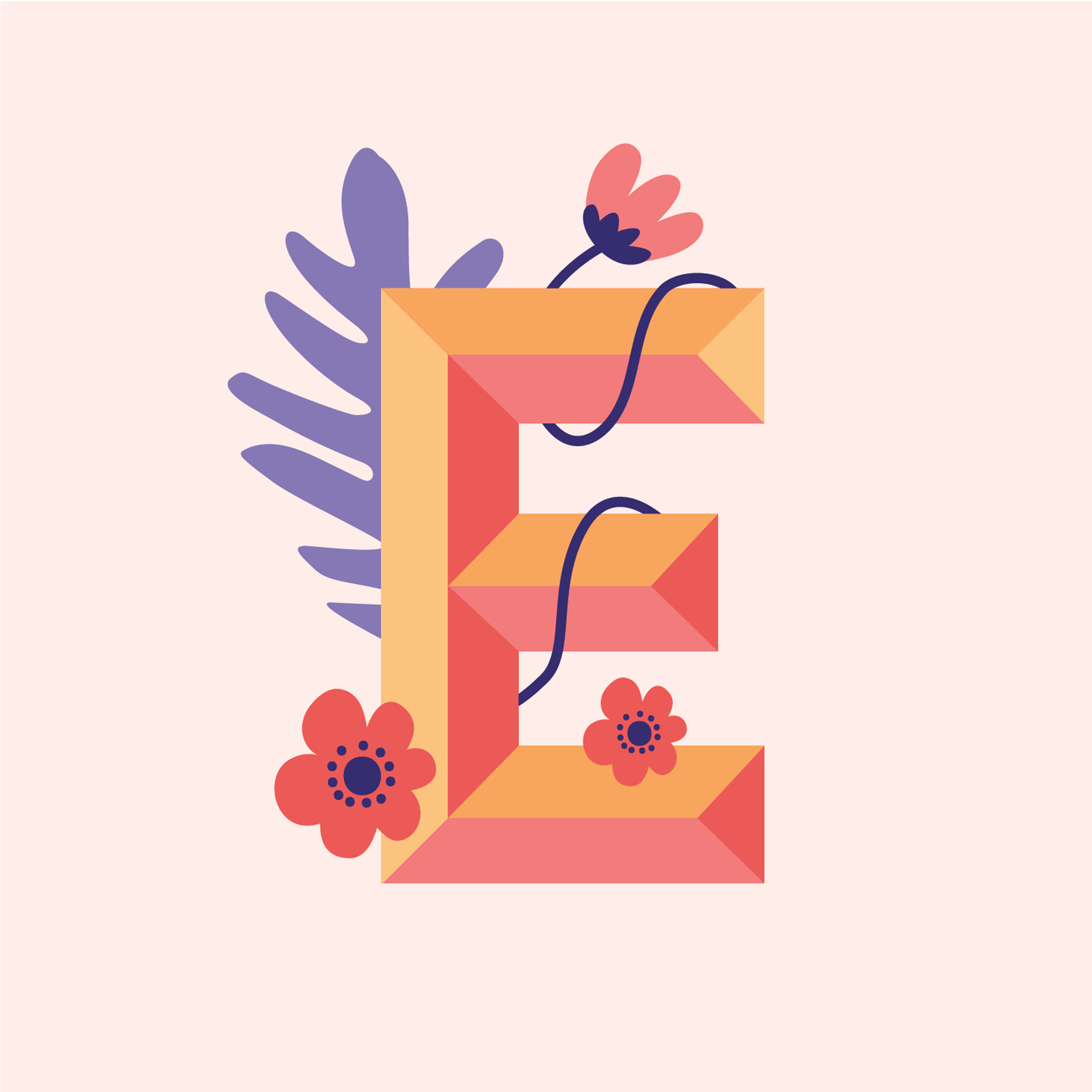 tropical-flowers-letter-e-design-theme