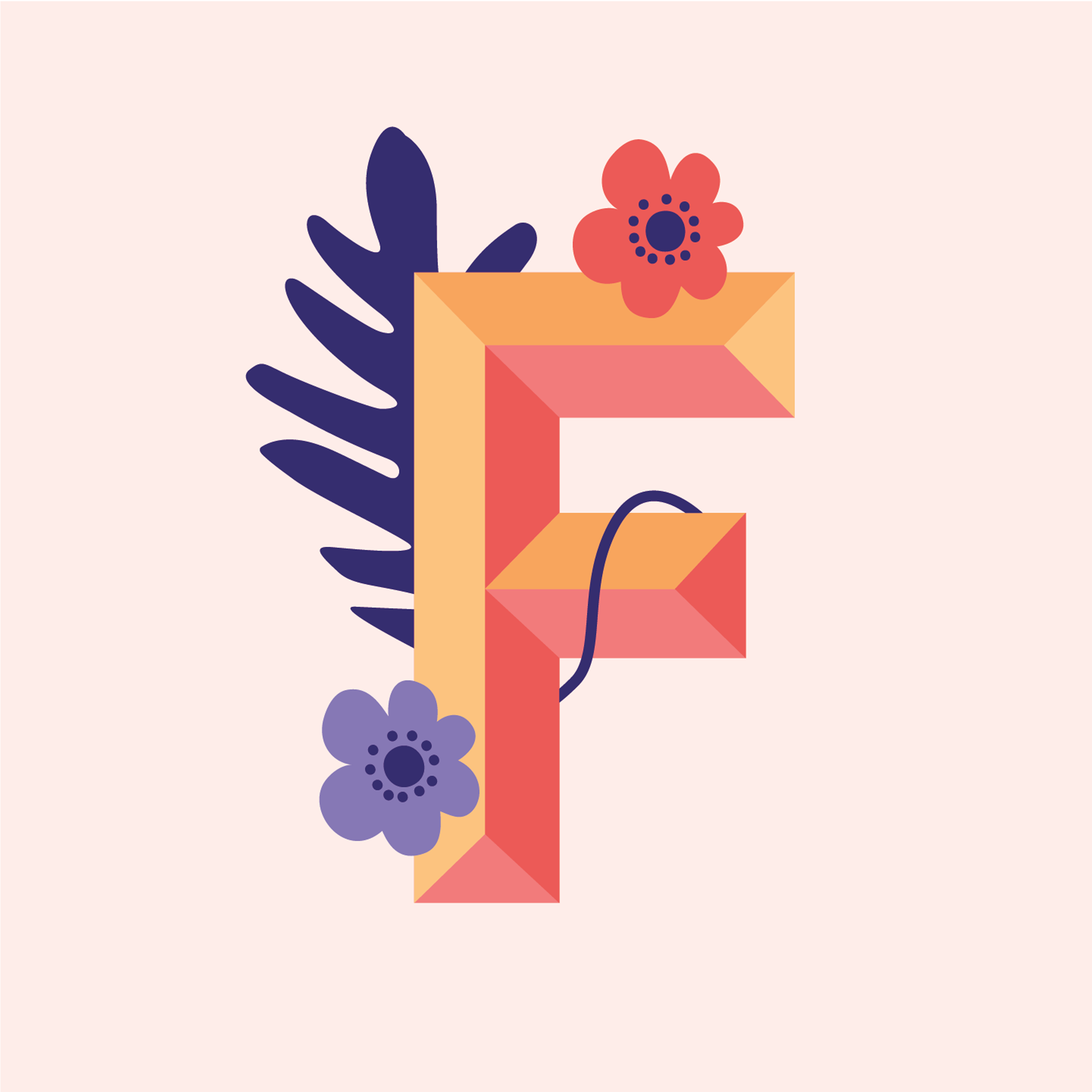 tropical-flowers-letter-f-design-theme