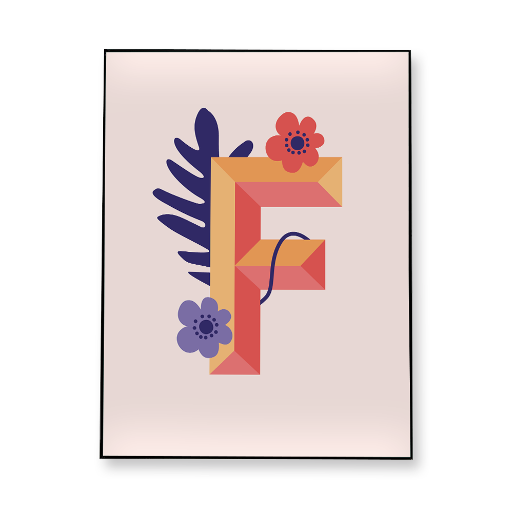 tropical-flowers-letter-f-fabric-in-a-frame-wall-art