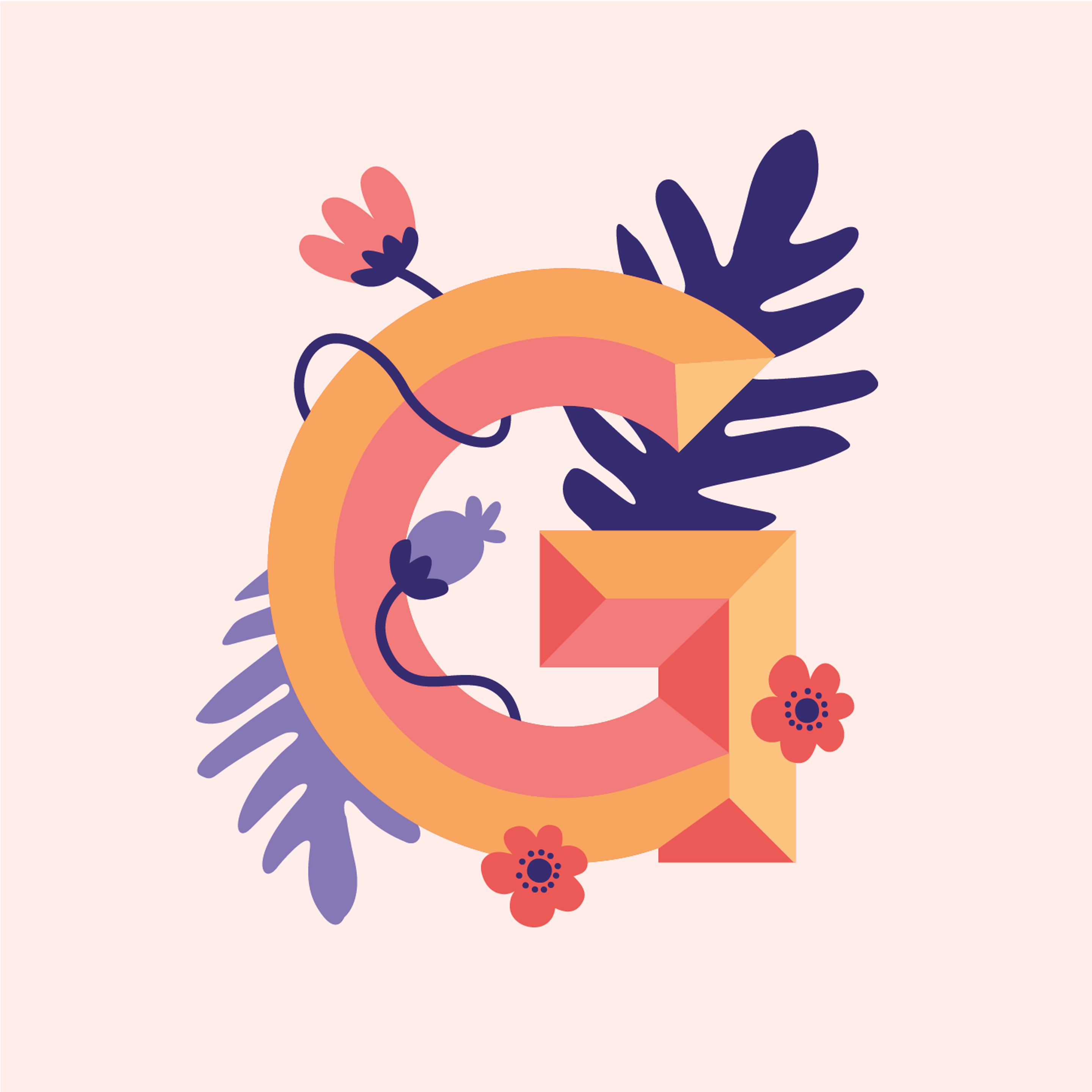 tropical-flowers-letter-g-design-theme