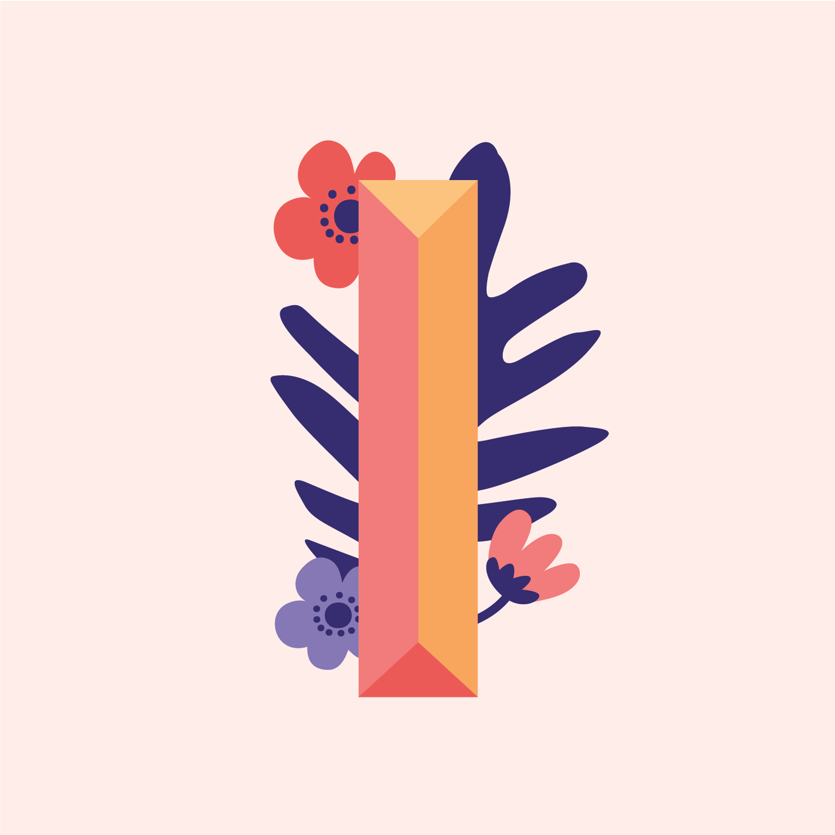 tropical-flowers-letter-i-design-theme